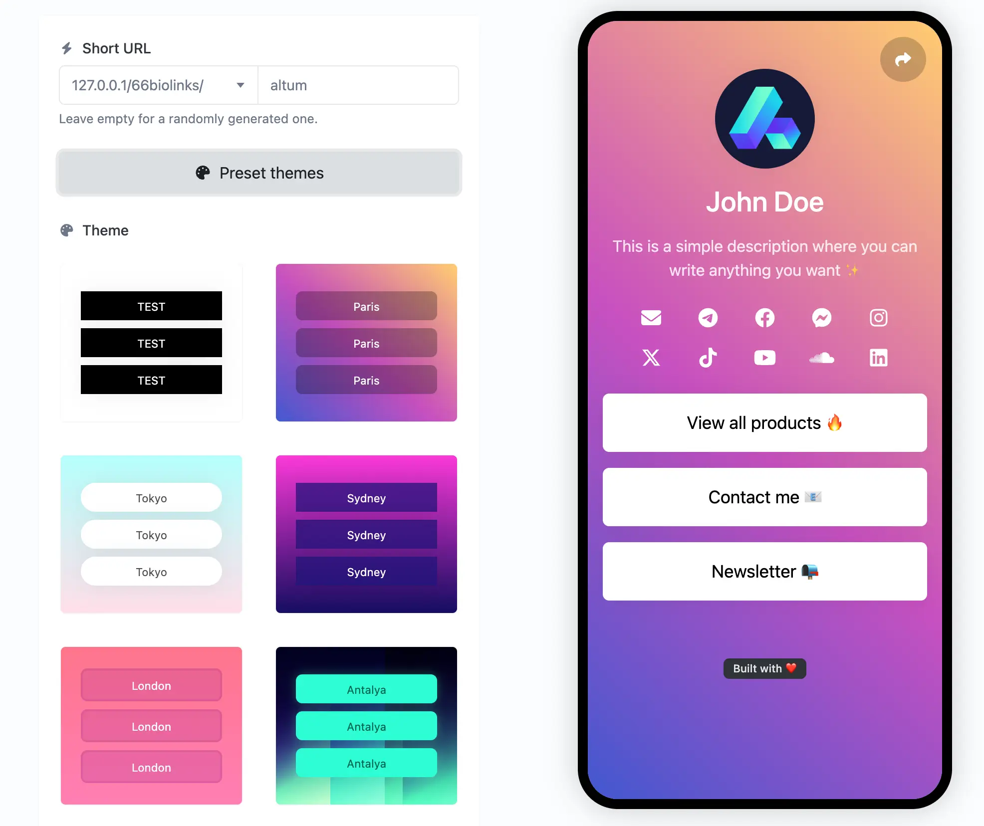 앱 바이오링크 편집 페이지 스크린샷
